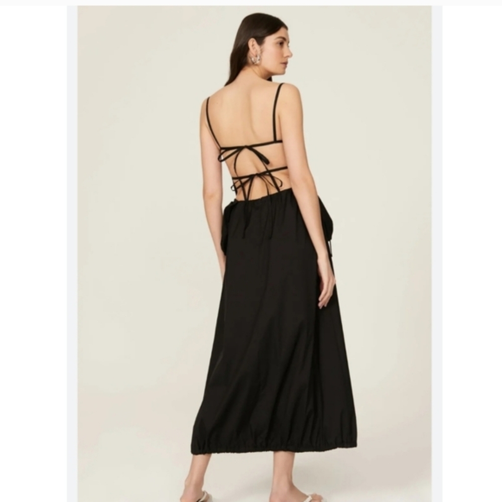 The Open Product Patch Pocket Shirring Dress Midi Strappy Backless Size 2 - Picture 2 of 10